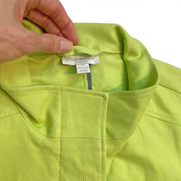 Charter Club : NEW $99 Textured Lime Green Hidden Meadow Gold Button Jacket : 1X - Picture 3 of 16